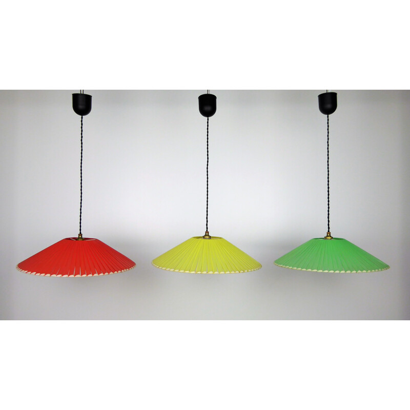 Set of 3 vintage pendant lamps in plastic - 1950s