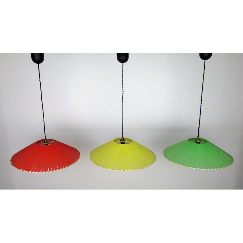 Set of 3 vintage pendant lamps in plastic - 1950s