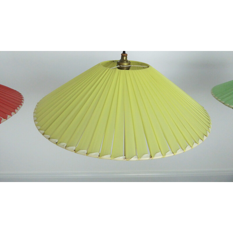 Set of 3 vintage pendant lamps in plastic - 1950s