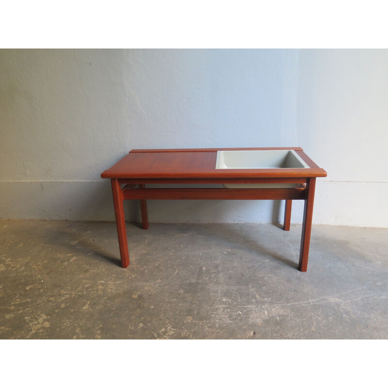 Table d'appoint vintage en teck avec conteneur de plante - 1970