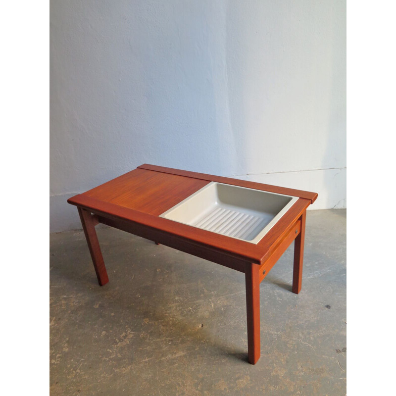 Vintage Scandinavian side table in teak with plant container - 1970s