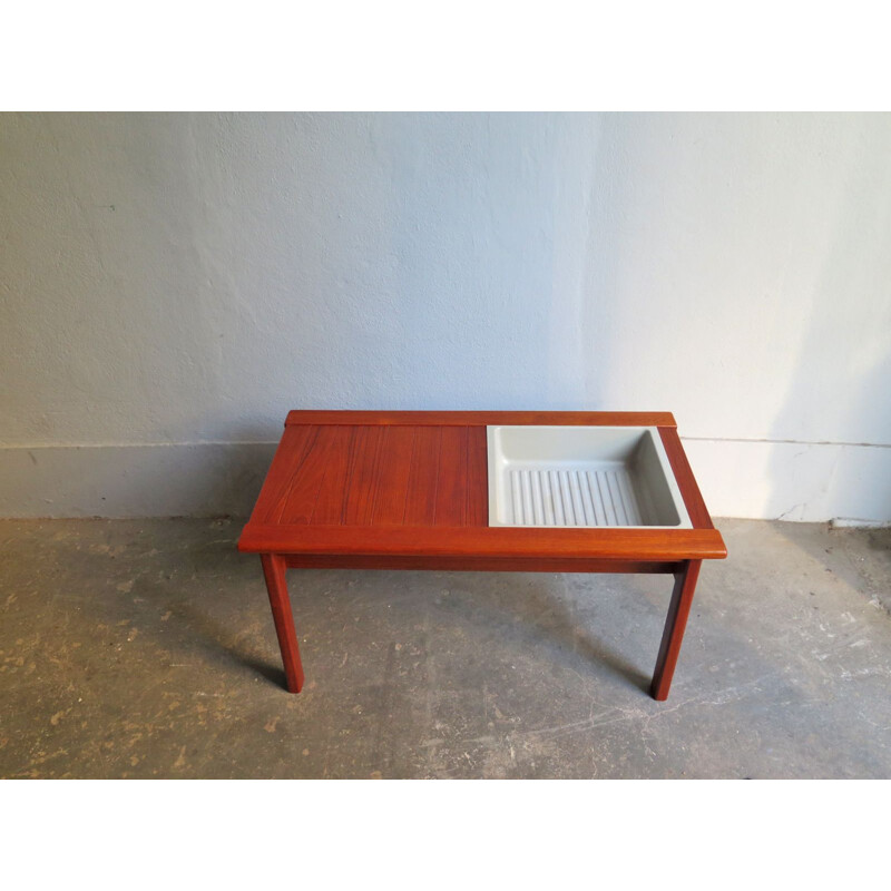 Vintage Scandinavian side table in teak with plant container - 1970s