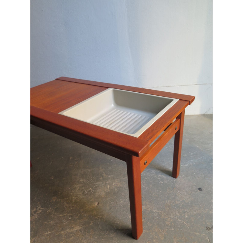 Vintage Scandinavian side table in teak with plant container - 1970s