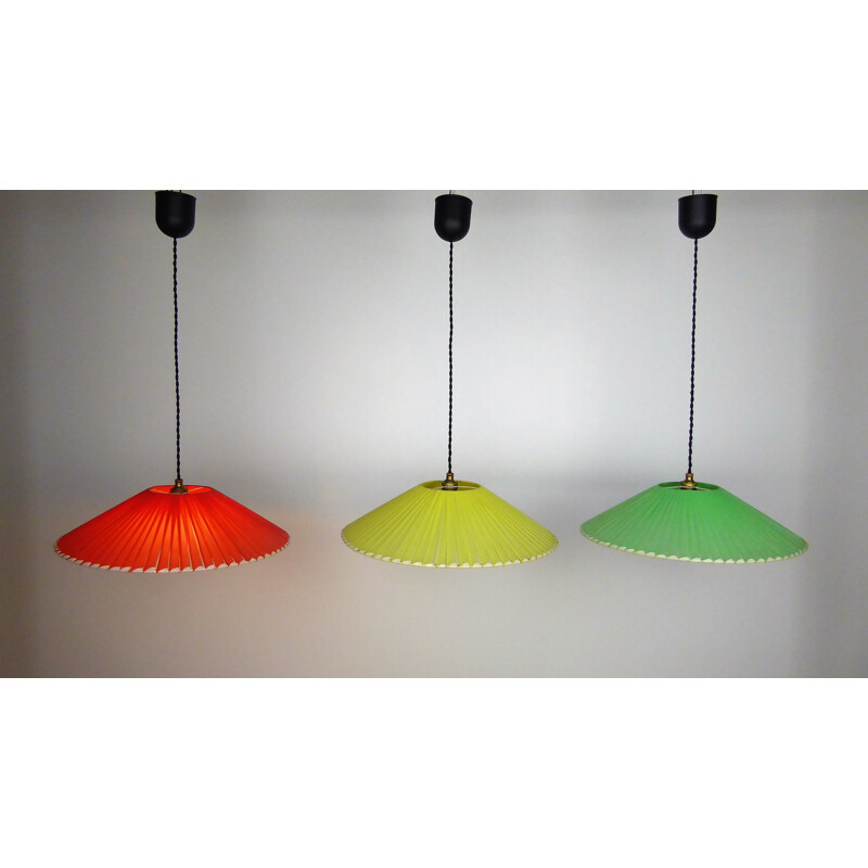 Set of 3 vintage pendant lamps in plastic - 1950s