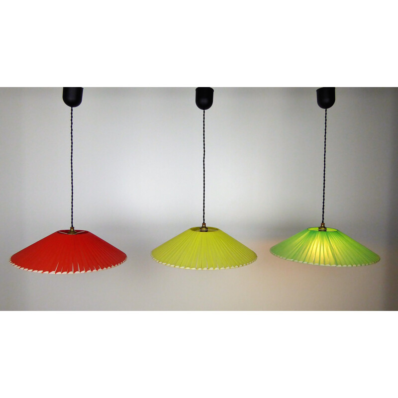 Set of 3 vintage pendant lamps in plastic - 1950s