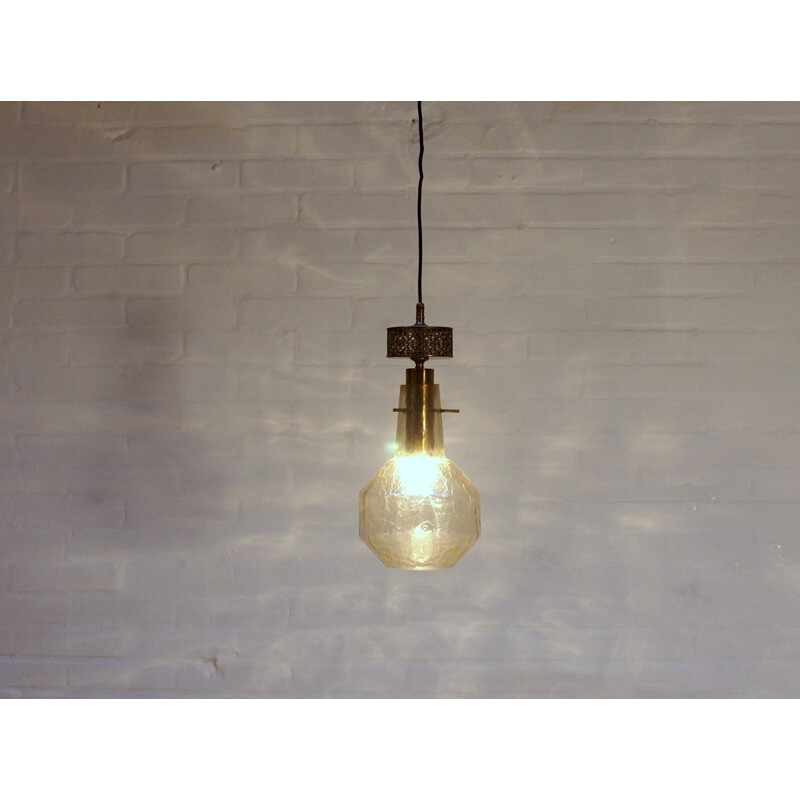 Industrial hanging lamp in brass and glass - 1950s