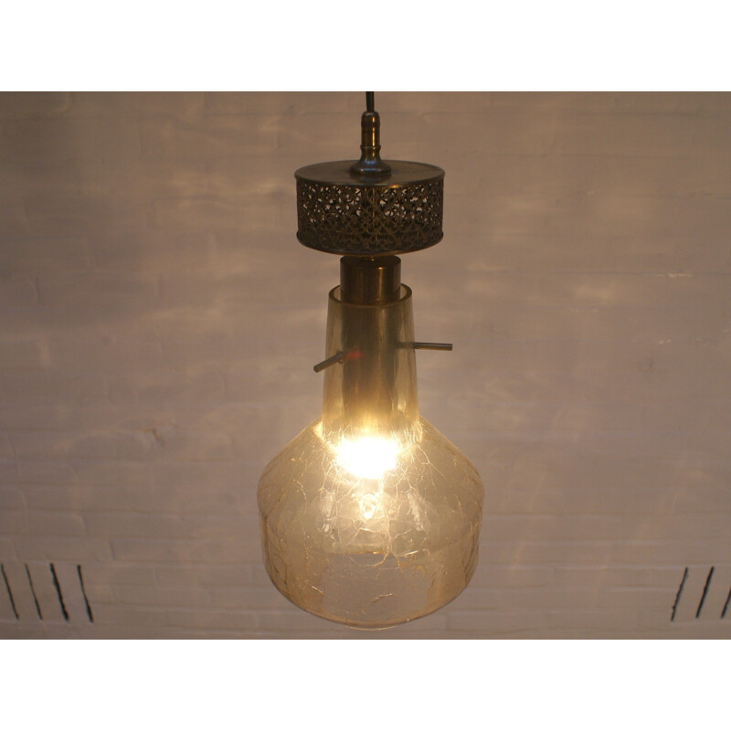 Industrial hanging lamp in brass and glass - 1950s