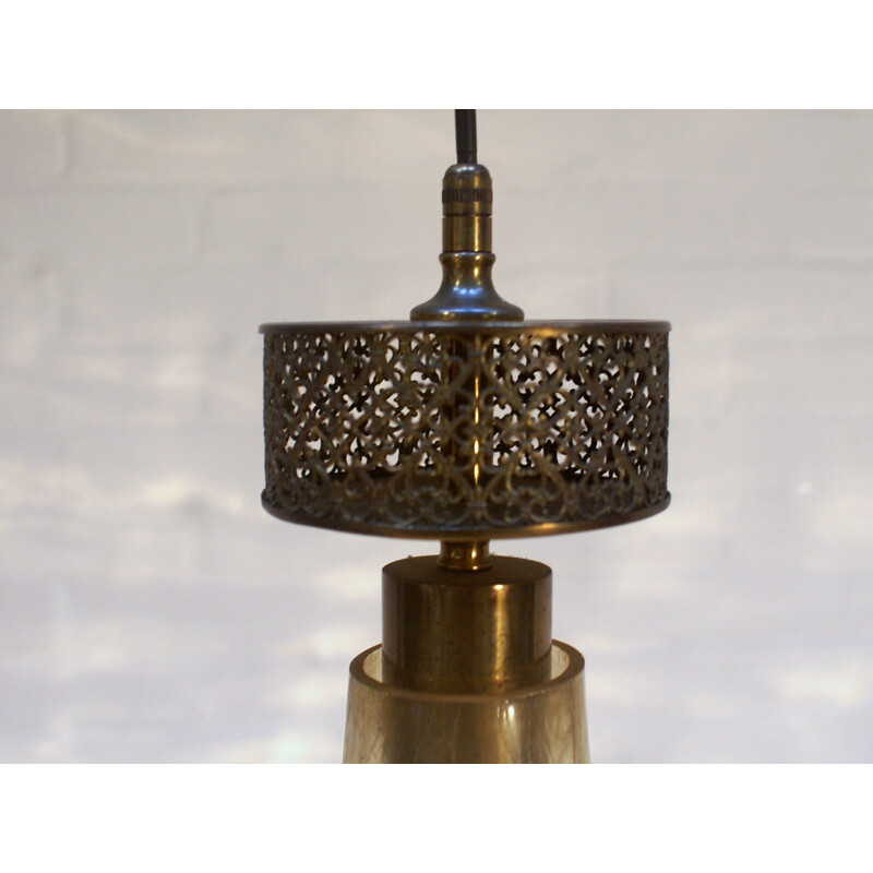 Industrial hanging lamp in brass and glass - 1950s