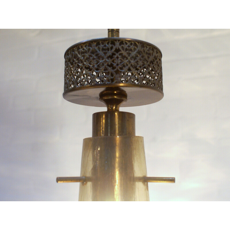 Industrial hanging lamp in brass and glass - 1950s