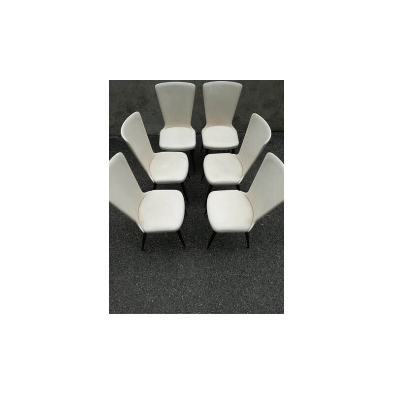 Suite de 6 chaises vintages avec pieds compas - 1960