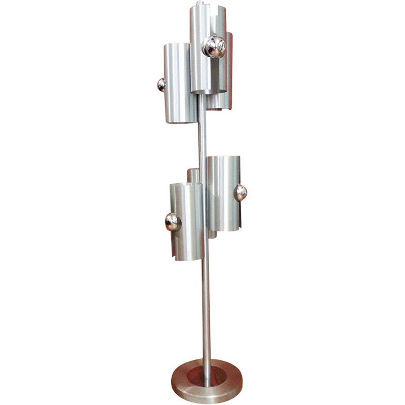 Floor lamp in chromed brushed metal with six lights - 1970s