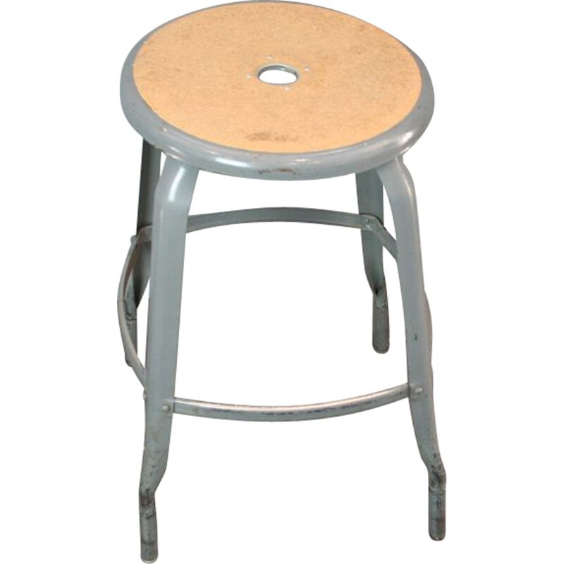 Vintage French industrial stool in metal - 1950s