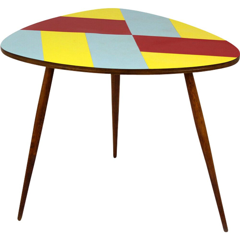 Vintage Czech multicolored coffee table in wood -1960s