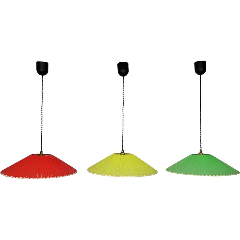 Set of 3 vintage pendant lamps in plastic - 1950s