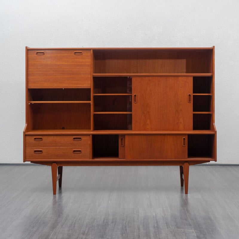 Vintage teak Highboard for O.M.F. Belgium - 1960s