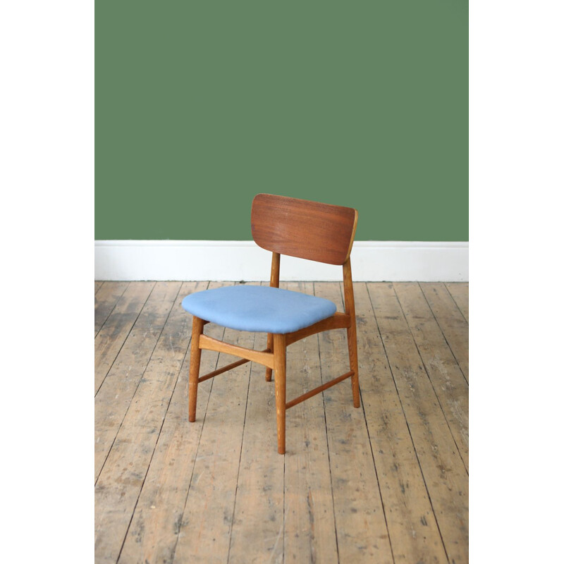 Chaise vintage danoise bleue en teck et chêne - 