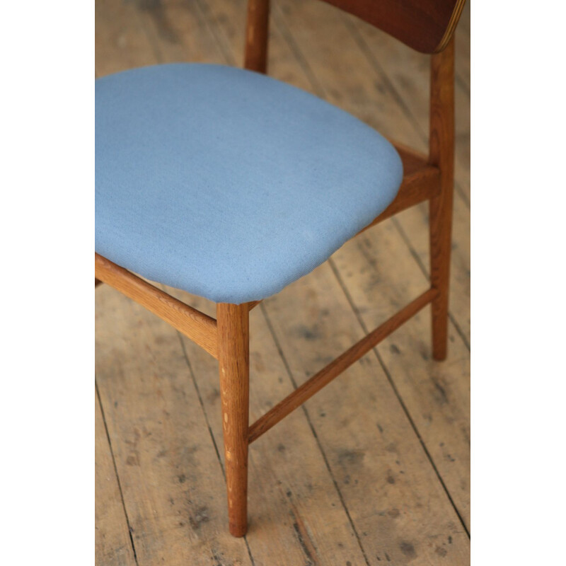 Danish blue vintage Chair in teak and oak - 1950