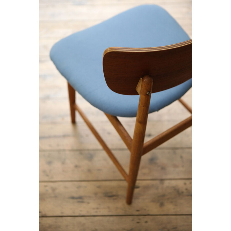 Danish blue vintage Chair in teak and oak - 1950