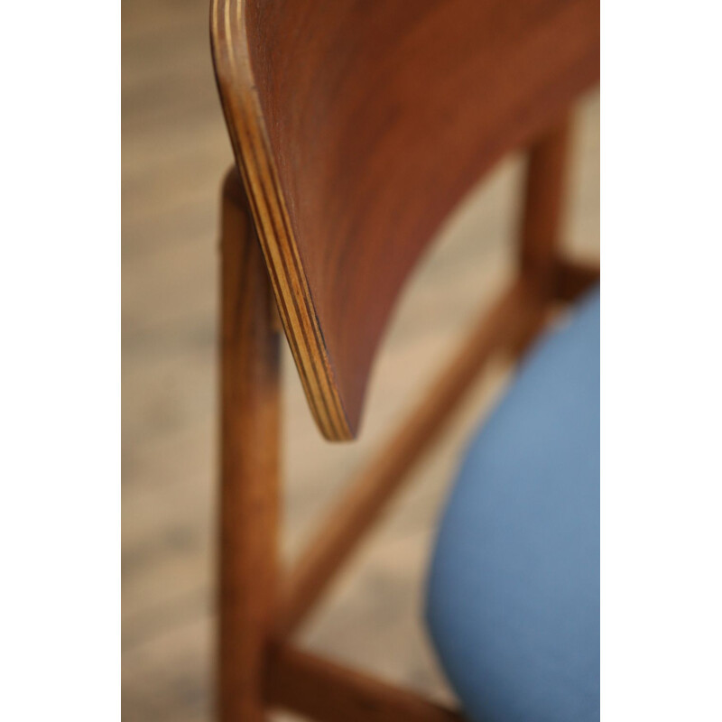 Danish blue vintage Chair in teak and oak - 1950