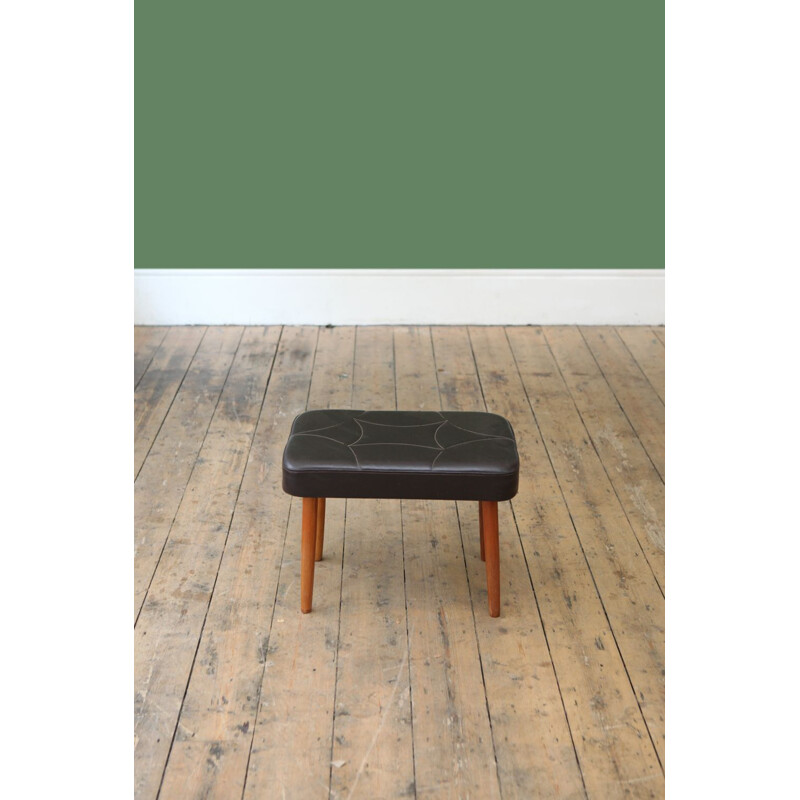 Danish footstool in brown skaï - 1960s