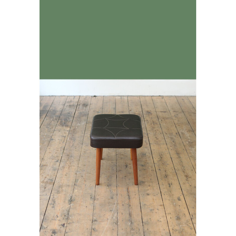 Danish footstool in brown skaï - 1960s