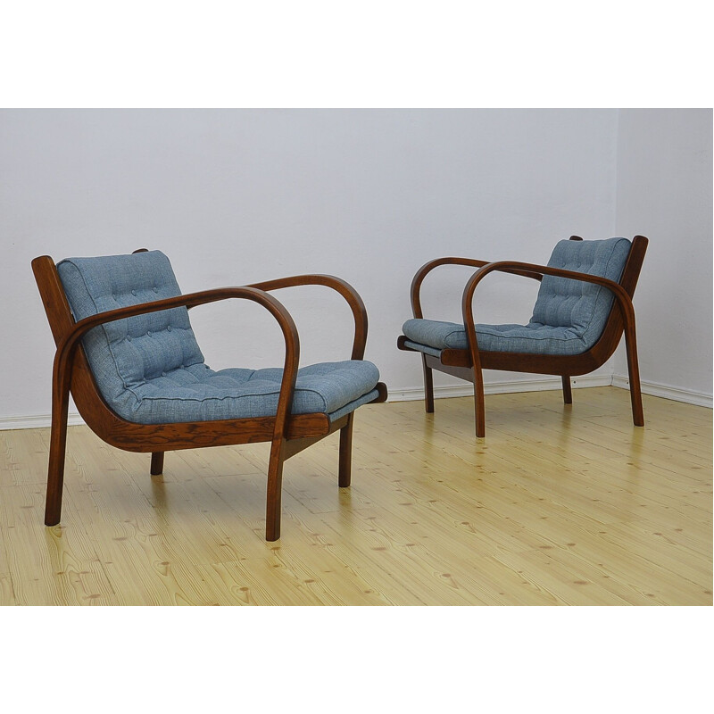 Suite de 2 fauteuils vintage bleus par K. Kozelka & A. Kropacek pour Interier Praha - 1940