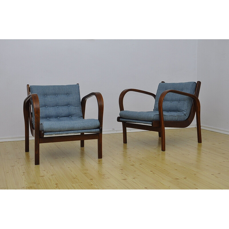 Suite de 2 fauteuils vintage bleus par K. Kozelka & A. Kropacek pour Interier Praha - 1940