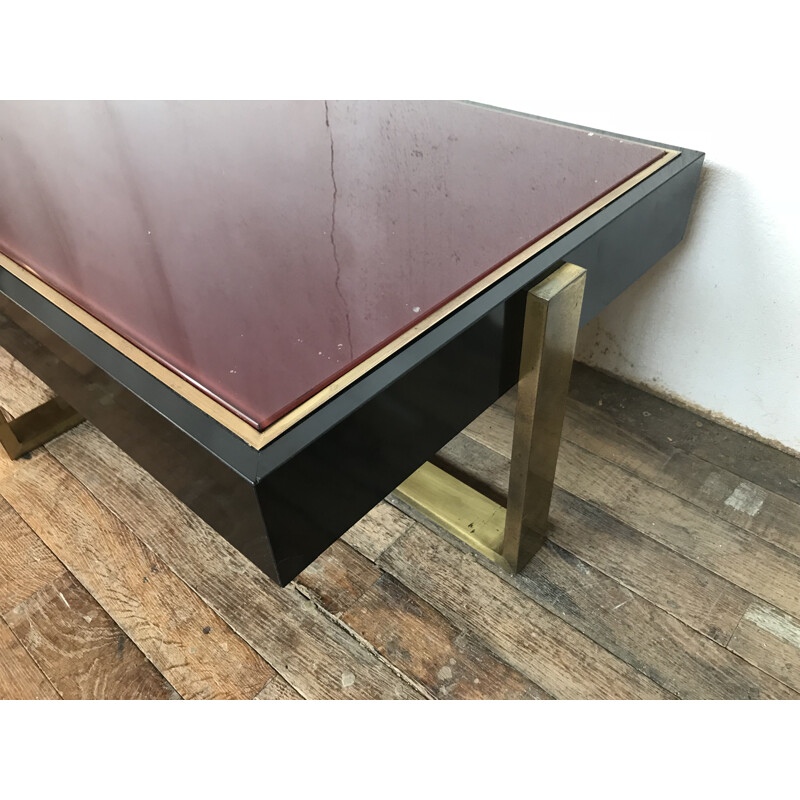 Table basse vintage couleur aubergine en laiton - 1970