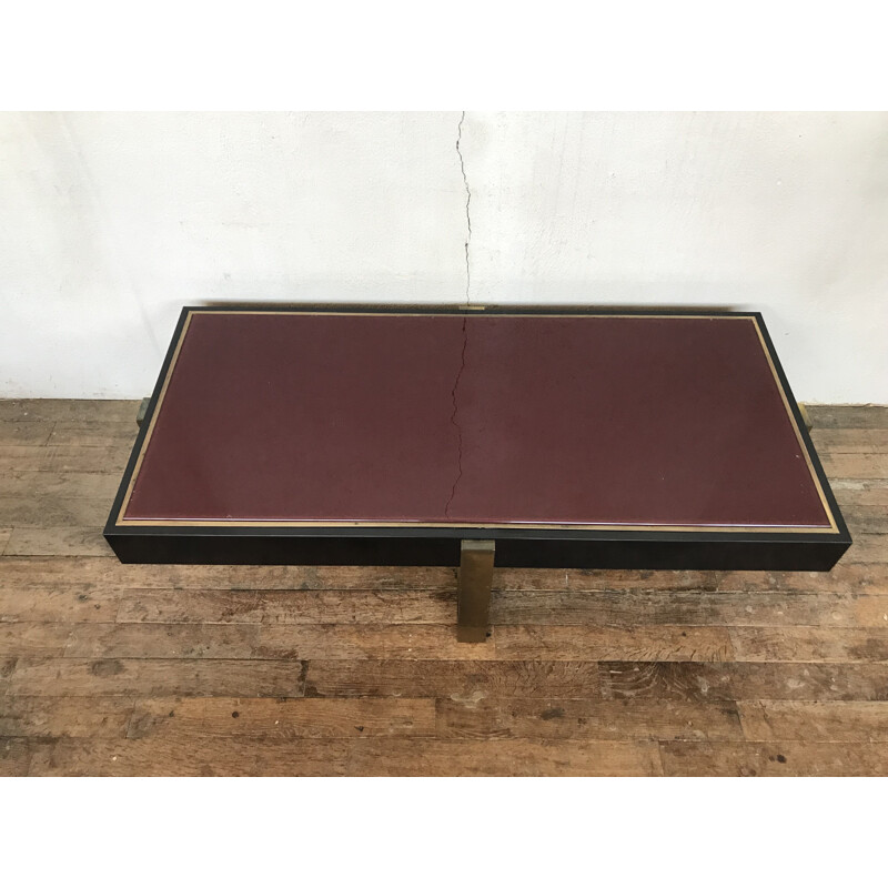 Table basse vintage couleur aubergine en laiton - 1970