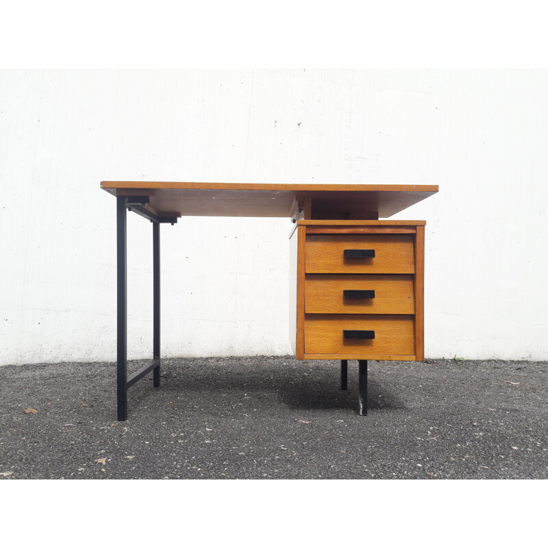 Bureau vintage avec caisson à 3 tiroirs - 1950