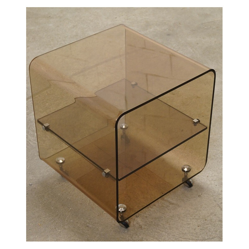 Table basse vintage en plexiglas et métal chromé, Michel DUMAS - 1970