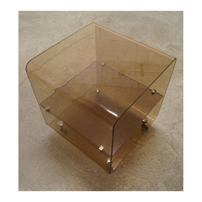 Table basse vintage en plexiglas et métal chromé, Michel DUMAS - 1970