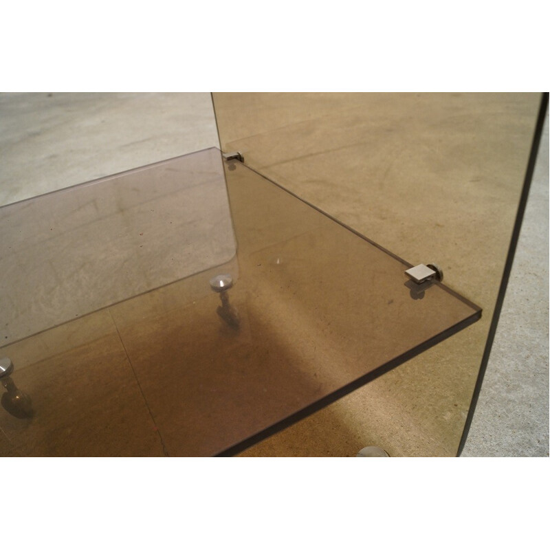 Table basse vintage en plexiglas et métal chromé, Michel DUMAS - 1970