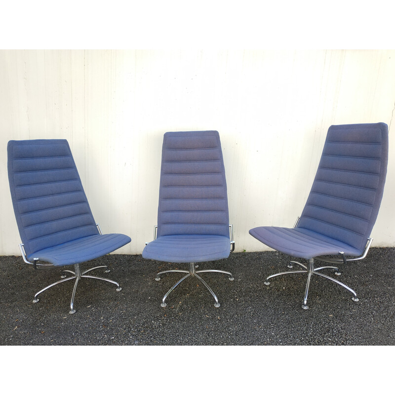 Set of 3 blue danish armchairs by Fritz Hansen - 1983