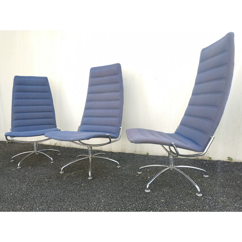 Set of 3 blue danish armchairs by Fritz Hansen - 1983