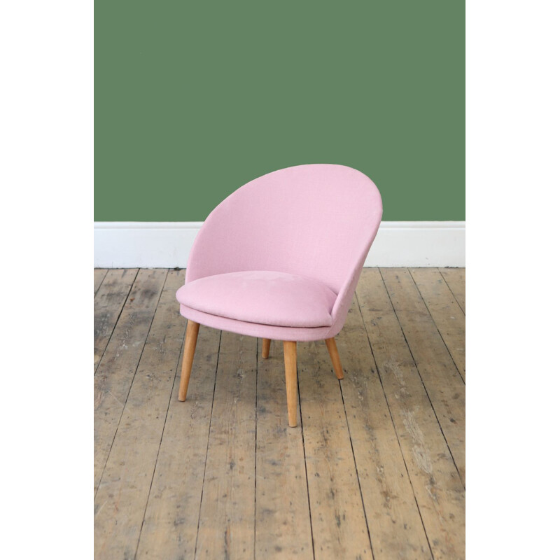 Danish vintage Slipper Chair in Rose Pink - 1950s