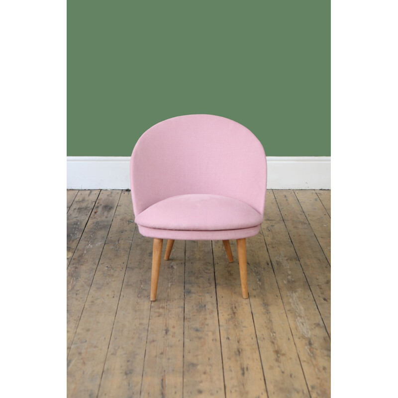 Danish vintage Slipper Chair in Rose Pink - 1950s