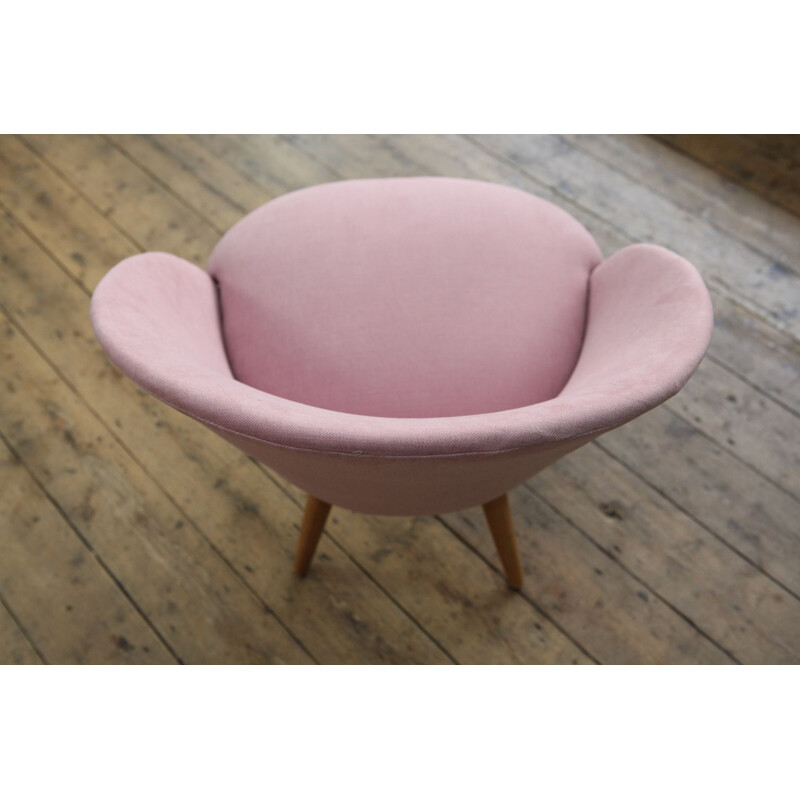 Danish vintage Slipper Chair in Rose Pink - 1950s