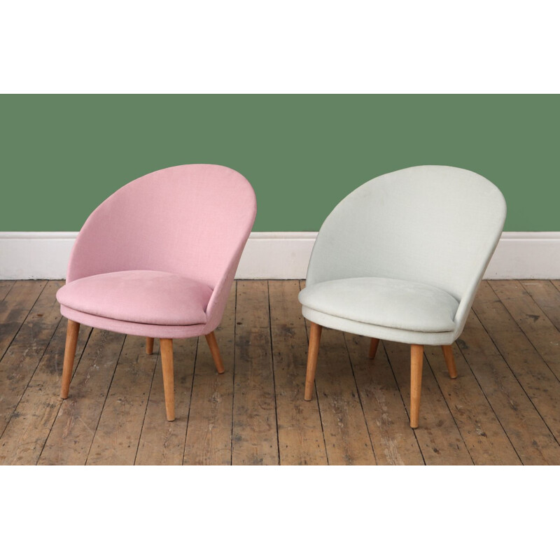 Danish vintage Slipper Chair in Rose Pink - 1950s