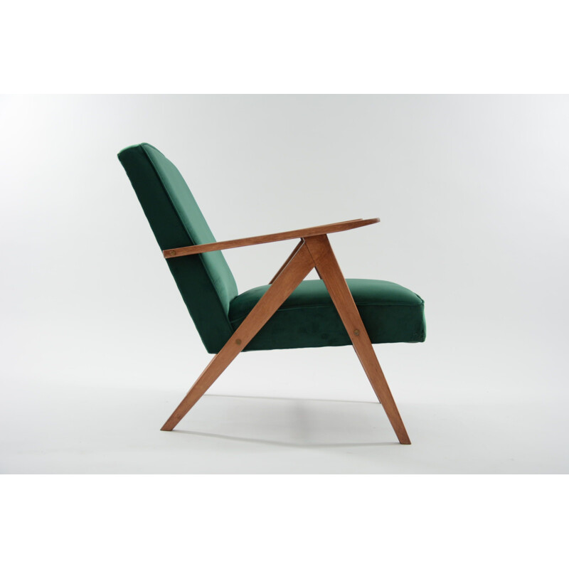 Vintage green armchair in pinewood - 1960