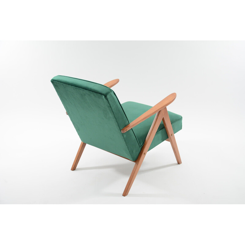 Vintage green armchair in pinewood - 1960