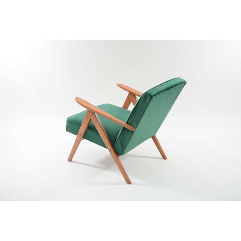 Vintage green armchair in pinewood - 1960