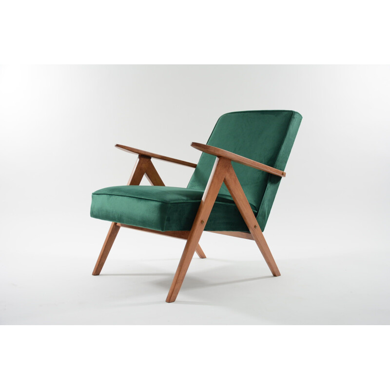 Vintage green armchair in pinewood - 1960