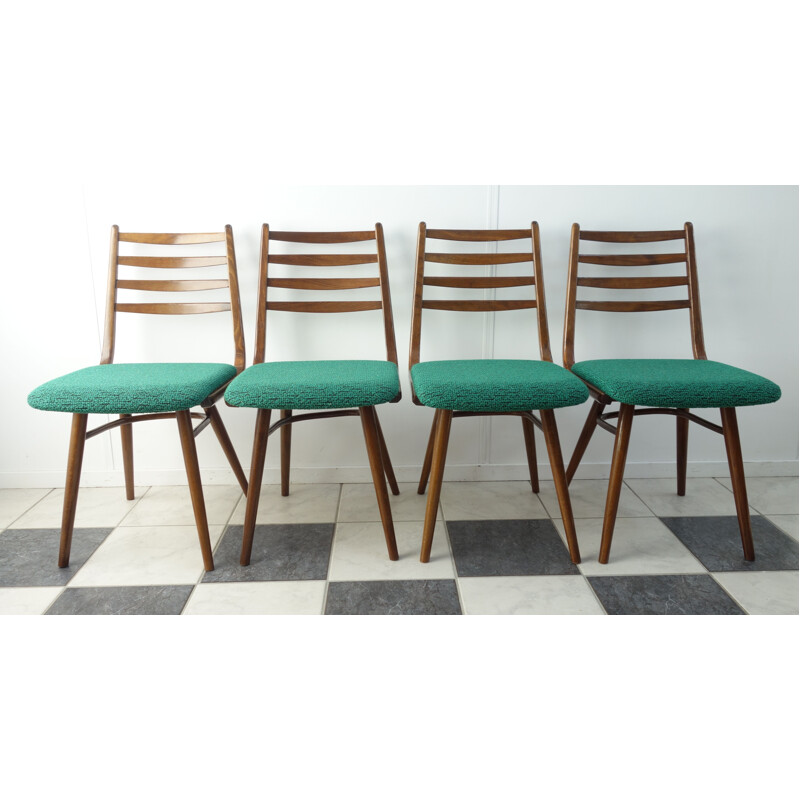 Ensemble de 4 chaises de cuisine vertes par interier Praha - 1960