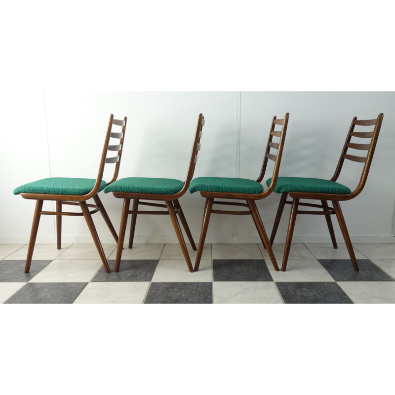 Ensemble de 4 chaises de cuisine vertes par interier Praha - 1960