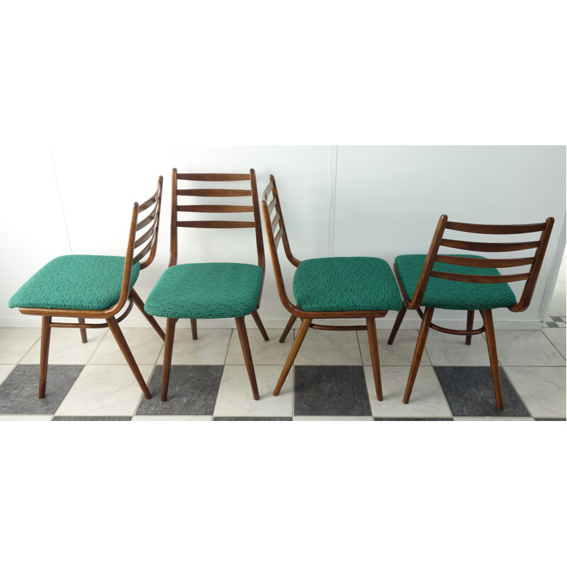 Ensemble de 4 chaises de cuisine vertes par interier Praha - 1960