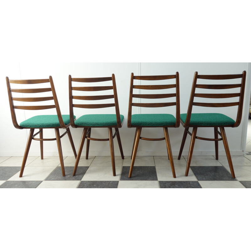 Ensemble de 4 chaises de cuisine vertes par interier Praha - 1960