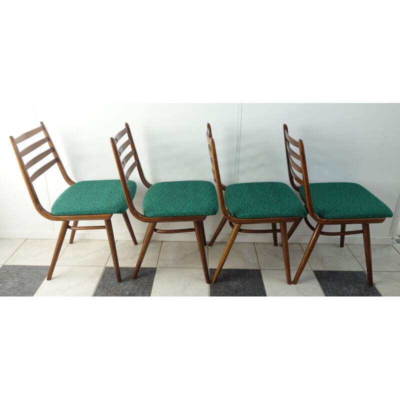 Ensemble de 4 chaises de cuisine vertes par interier Praha - 1960