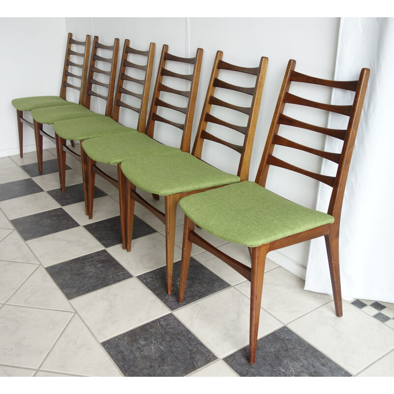 Set of 6 green Benze dining chairs - 1960s