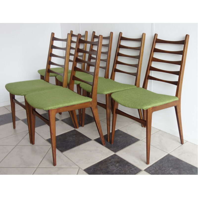 Set of 6 green Benze dining chairs - 1960s